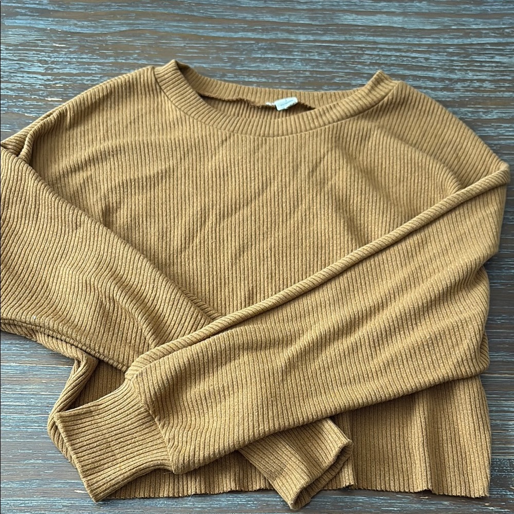 Tilly's Tan Long Sleeve Ribbed Top